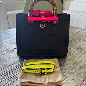 Gucci Black Tote with Pink and Yellow Accents